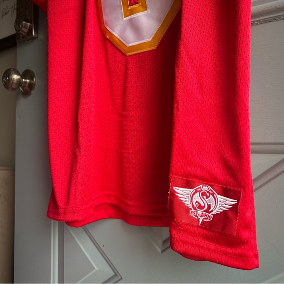 Vintage Tech N9ne Chiefs Football Jersey Strange Music Red & Yellow #9 v1 Men XL - Picture 8 of 11